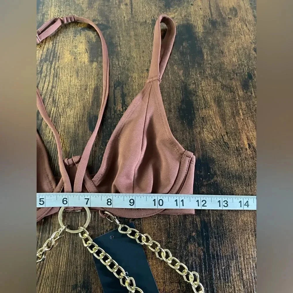 FashionNova Chocolate Brown Chain Top - Picture 5 of 9